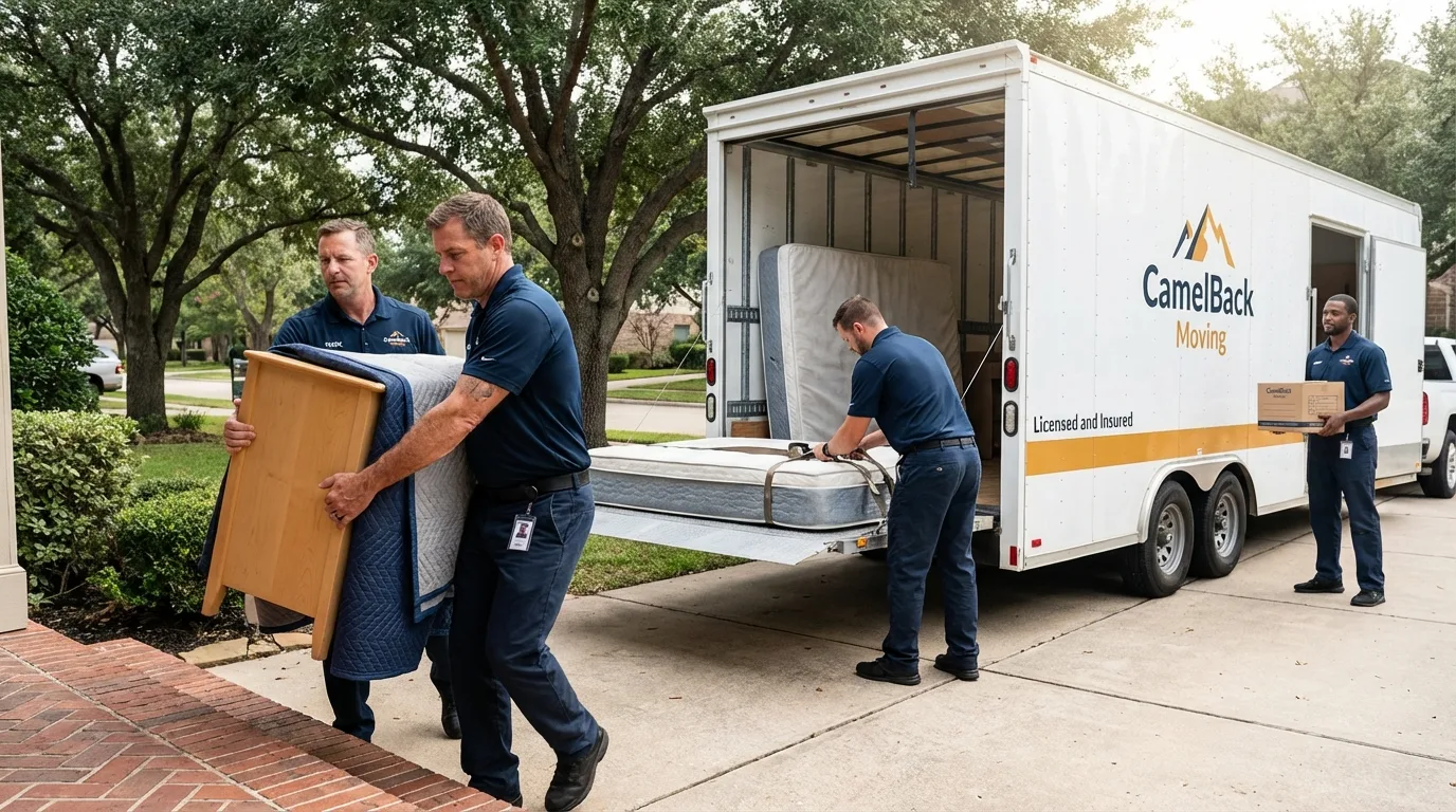Crew loading residential truck for cross-state move from Malad City, ID